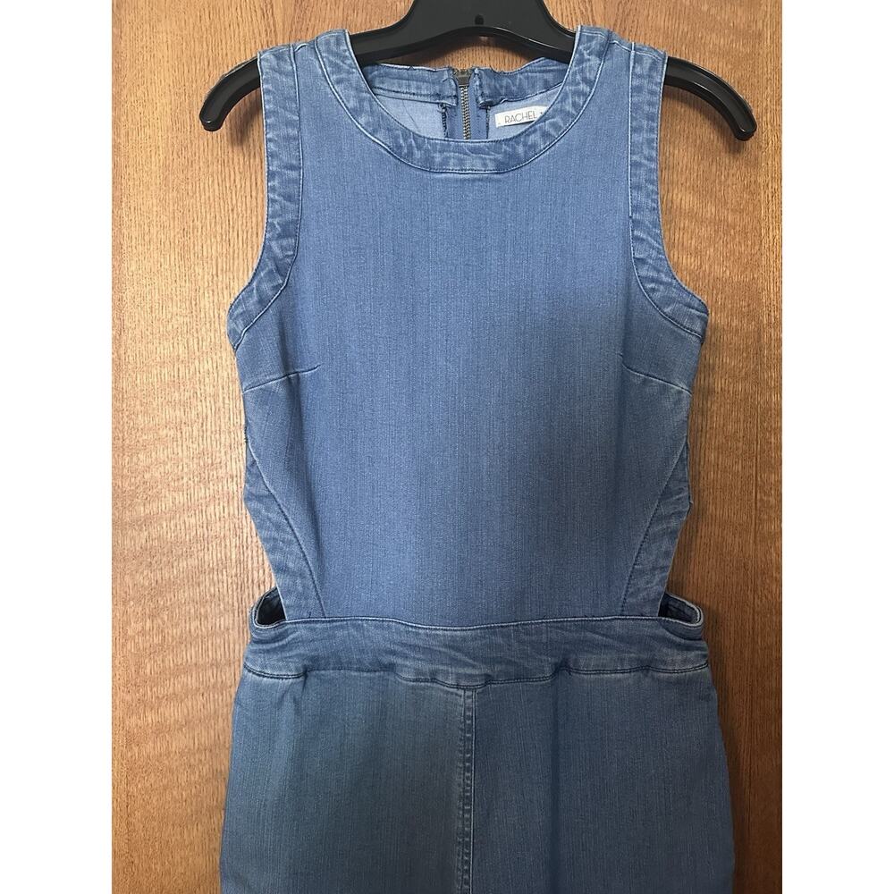 Rachel Roy Denim Jumpsuit 6 Sleeveless Wide-Leg Utilitarian Relaxed Casual Chic - Picture 2 of 10